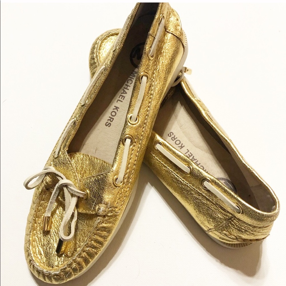Sz 7.5 MK Metallic Gold Boat Shoe